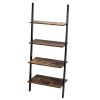 Multipurpose 4-Tier Industrial Leaning Wall Bookcase with Metal Frame