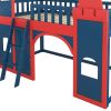 Twin Size Castle Shaped Loft Bed with Underbed Storage Space,Red