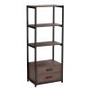 Home Office 4-Tier Bookshelf;  Simple Industrial Bookcase Standing Shelf Unit Storage Organizer with 4 Open Storage Shelves and Two Drawers;  Brown