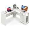 Large Modern L-shaped Computer Desk with 2 Cable Holes and 2 Storage Shelves