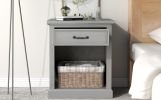 Old Paint Style Modern Wooden Nightstand with Drawers Storage for Living Room/Bedroom; Gray