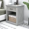 Old Paint Style Modern Wooden Nightstand with Drawers Storage for Living Room/Bedroom; Gray