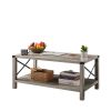 2-Tier Modern Farmhouse Coffee Table; Wood Rectangle Cocktail Table with Metal X- Frame (Gray; 40.94" w x 21.65" d x 17.91" h)