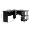 FCH L-Shaped Wood Right-angle Computer Desk with Two-layer Bookshelves Black