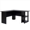 FCH L-Shaped Wood Right-angle Computer Desk with Two-layer Bookshelves Black