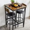 Bar Table Set with 2 Bar stools PU Soft seat with backrest (Rustic Brown; 23.62''w x 23.62''d x 35.43''h)