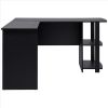 FCH L-Shaped Wood Right-angle Computer Desk with Two-layer Bookshelves Black