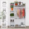 amboo Garment Rack with Shelves, Clothing Rack for Hanging Clothes, Freestanding Closet Organizer for Living Room Bedroom Entryway Bathroom Office, Wh