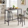 JHX Bar Table Set with 2 Bar stools PU Soft seat with backrest (Grey; 43.31''L*15.75''W*35.43'H)