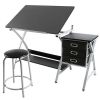 Adjustable Steel Drafting Table with Stool, Black