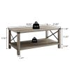 2-Tier Modern Farmhouse Coffee Table; Wood Rectangle Cocktail Table with Metal X- Frame (Gray; 40.94" w x 21.65" d x 17.91" h)