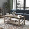 2-Tier Modern Farmhouse Coffee Table; Wood Rectangle Cocktail Table with Metal X- Frame (Gray; 40.94" w x 21.65" d x 17.91" h)