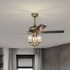 52inch Bronze Metal 3 Lights Ceiling Fan with 5 Wood Blades; Two-color fan blade; AC Motor; Remote Control; Reversible Airflow; Multi-Speed; Adjustabl