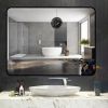 32 x 24 Inch Black Bathroom Mirror for Wall Vanity Mirror with Non-Rusting Aluminum Alloy Metal Frame Rounded Corner for Modern Farmhouse Home Decor