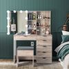 Particleboard Triamine Veneer 6 Drawers 2 Shelves 3 Light Bulbs Mirror Cabinet Dressing Table Set