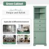 Green Triangle Tall Cabinet with 3 Drawers and Adjustable Shelves for Bathroom, Kitchen or Living Room, MDF Board with Painted Finish