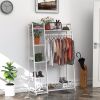 amboo Garment Rack with Shelves, Clothing Rack for Hanging Clothes, Freestanding Closet Organizer for Living Room Bedroom Entryway Bathroom Office, Wh