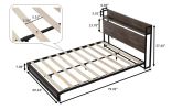 Platform Queen Bed with Socket, Fast Assemble Design