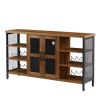 Industrial Wine Bar Cabinet; Liquor Storage Credenza; Sideboard with Wine Racks & Stemware Holder (Hazelnut Brown; 55.12''w x 13.78''d x 30.31' ' h)