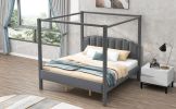 King Size Upholstery Canopy Platform Bed with Headboard,Support Legs