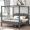 King Size Upholstery Canopy Platform Bed with Headboard,Support Legs