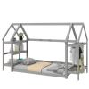 Twin House-Shaped Floor Bed with 2 Detachable Stands,Gray