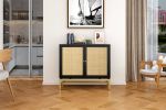 2 Door Cabinet; Natural Rattan 2 Door high cabinet; Built-in adjustable shelf; Easy Assembly; Free Standing Cabinet for Living Room Bedroom; Hallway