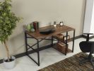 Home Store Sage Black Metal Frame 47&quot; Wooden Top 2 Shelves Writing and Computer Desk for Home Office; Walnut