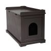 Cat Washroom Bench;  Wood Litter Box Cover with Spacious Inner;  Ventilated Holes;  Removable Partition;  Easy Access