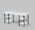 Furnish Home Store Diana Metal Frame 60&quot; Extra Wide Wood Top 4 Shelves Writing and Computer Desk for Home Office; White