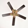 52inch Bronze Metal 3 Lights Ceiling Fan with 5 Wood Blades; Two-color fan blade; AC Motor; Remote Control; Reversible Airflow; Multi-Speed; Adjustabl