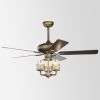 52inch Bronze Metal 3 Lights Ceiling Fan with 5 Wood Blades; Two-color fan blade; AC Motor; Remote Control; Reversible Airflow; Multi-Speed; Adjustabl