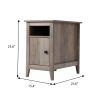 Set of 2 Narrow Nightstand, Wooden Side Table with Open Shelf and Cabinet, Rustic End Table for Living Room, Bedroom,Taupe