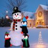 6ft With 3 Penguins, 4 Light Strings, 1 Colorful Rotating Light, Inflatable, Garden Snowman Decoration