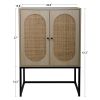 Allen 2 Door high cabinet; rattan; Built-in adjustable shelf; Easy Assembly; Free Standing Cabinet for Living Room Bedroom