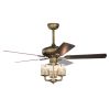 52inch Bronze Metal 3 Lights Ceiling Fan with 5 Wood Blades; Two-color fan blade; AC Motor; Remote Control; Reversible Airflow; Multi-Speed; Adjustabl