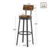 Swivel bar stool set of 2 with backrest; industrial style; metal frame; (Rustic Brown)