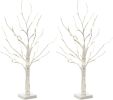 2FT 24LT Pre-lit White Birch Tree Lights with Timer Decorative Light Tabletop Tree-Set of 2