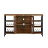 Industrial Wine Bar Cabinet; Liquor Storage Credenza; Sideboard with Wine Racks & Stemware Holder (Hazelnut Brown; 55.12''w x 13.78''d x 30.31' ' h)