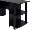 FCH L-Shaped Wood Right-angle Computer Desk with Two-layer Bookshelves Black