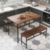 Dining table set 3PC; structural strengthening; industrial style (Rustic Brown; 43.31''w x 27.56''d x 29.53''h)