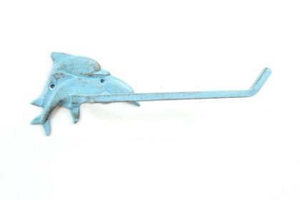 Rustic Light Blue Cast Iron Decorative Dolphins Toilet Paper Holder 10""