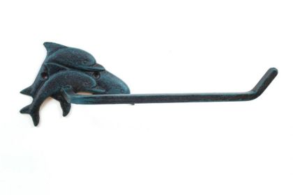 Seaworn Blue Cast Iron Decorative Dolphins Toilet Paper Holder 10&quot;