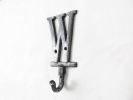 Rustic Silver Cast Iron Letter W Alphabet Wall Hook 6""