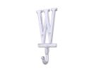 Whitewashed Cast Iron Letter W Alphabet Wall Hook 6""