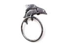 Rustic Silver Cast Iron Dolphins Towel Holder 7&quot;