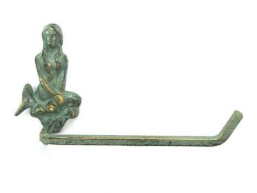 Antique Bronze Cast Iron Mermaid Toilet Paper Holder 10""