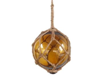 Amber Japanese Glass Ball Fishing Float With Brown Netting Decoration 4""