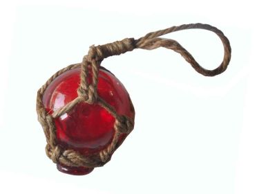 Red Japanese Glass Ball With Brown Netting Christmas Ornament 2""