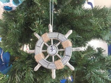 Rustic Decorative Ship Wheel With Sailboat Christmas Tree Ornament 6""